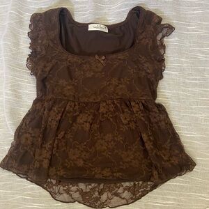 Brown Floral Lace Blouse